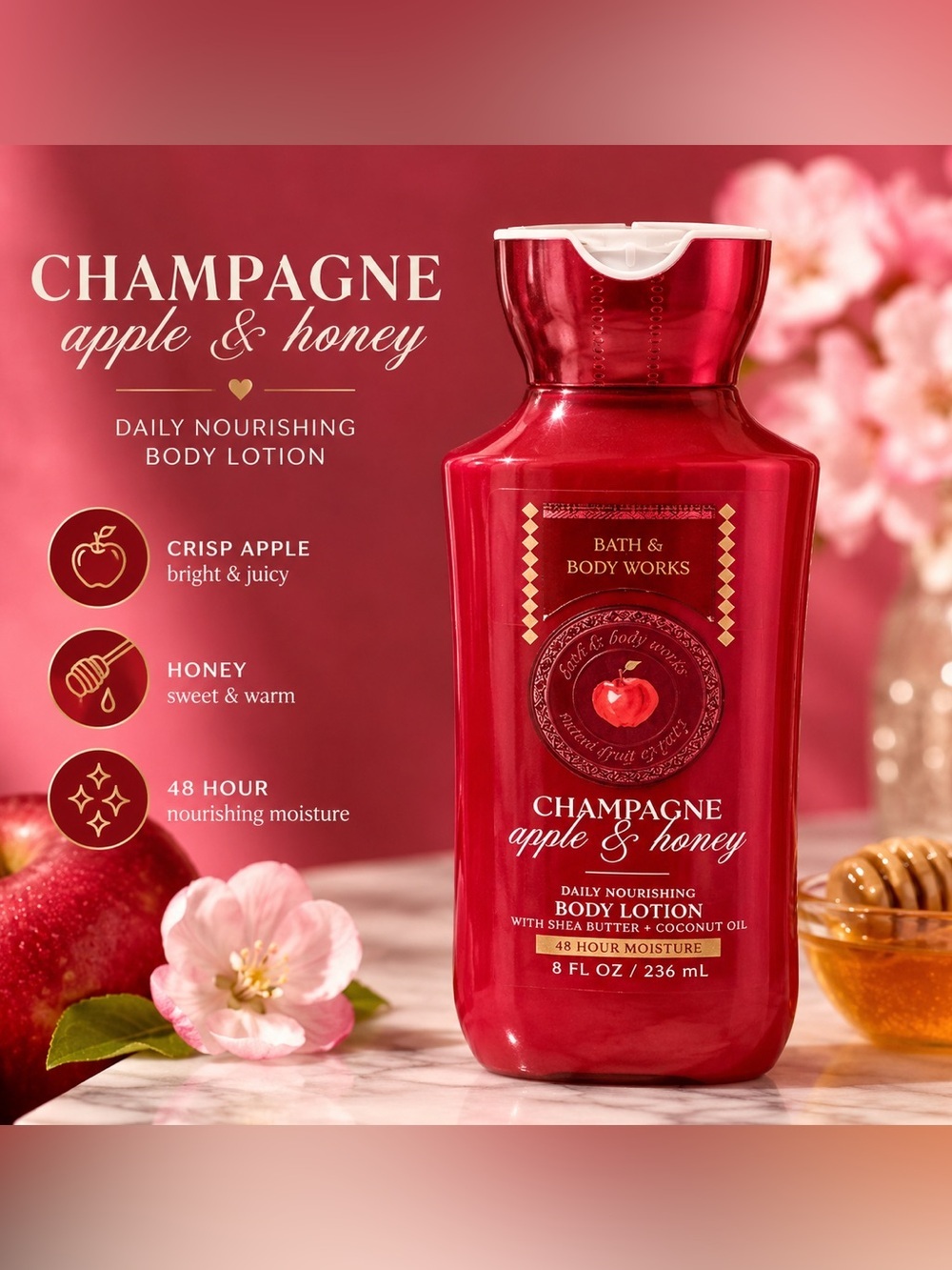 Bath & Body Works Champagne Apple & Honey Body Lotion - Red